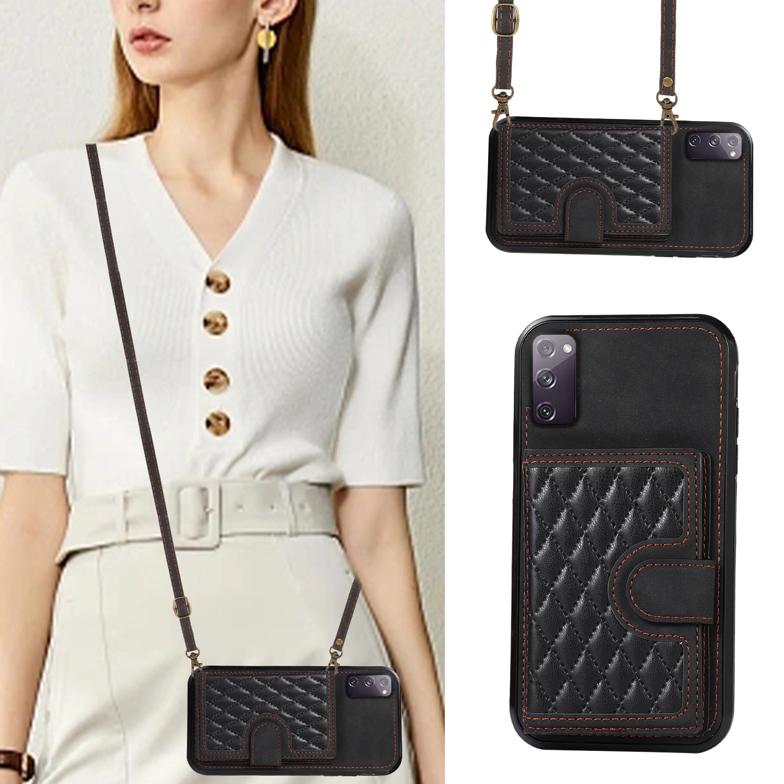 For Samsung Galaxy S20 4G / 5G Card Holder Phone Case TPU+PU Leather Kickstand Phone Cover - Black For Samsung Galaxy S20 4G / 5G Card Holder Phone Case TPU+PU Leather Kickstand Phone Cover - Black
